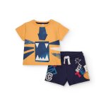 Ensemble t garon t - shirt imprim monstre et short graphique orange