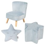Ensemble fauteuil + pouf + coussin dcoratif toile lil sofa bleu clair
