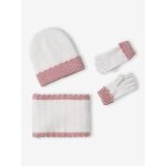Ensemble fille bonnet + snood + moufles / gants écru Ensemble fille bonnet + snood + moufles / gants écru