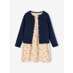 Ensemble fille cardigan et robe imprim�e fleurs marine