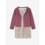 Ensemble fille cardigan et robe imprime fleurs mauve