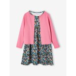 Ensemble fille cardigan et robe imprime fleurs rose