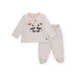 Ensemble fille deux pices t - shirt panda et pantalon  pois gris clair