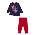 Ensemble fille en jersey avec t - shirt fleuri et legging assorti bleu