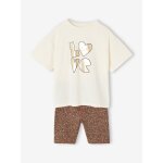 Ensemble fille l�opard t - shirt et cycliste sport �cru