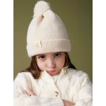Ensemble fille en maille ctele bonnet + charpe + moufles / mitaines beige chin