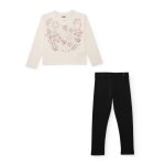 Ensemble fille en maille avec t - shirt � imprim� floral et leggings ajust�s blanc