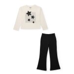 Ensemble fille en maille avec t - shirt motif �toiles et leggings assortis blanc