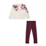 Ensemble de fille en maille avec t - shirt � motif floral et leggings basiques blanc