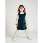 Ensemble fille robe chasuble en velours et blouse gaze coton bleu ptrole
