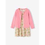 Ensemble fille robe + gilet rose imprim�