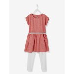 Ensemble fille robe imprim�e + legging rose corail imprime