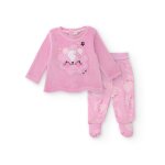 Ensemble fille t - shirt l�opard brod� et pantalon � pieds rose