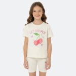 Ensemble fille t - shirt manches courtes et bermuda beige