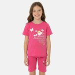 Ensemble fille t - shirt manches courtes et bermuda fushia