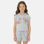 Ensemble fille t - shirt manches courtes � capuche et short gris