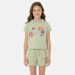 Ensemble fille t - shirt manches courtes � capuche et short kaki