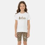 Ensemble fille - t - shirt manches courtes et short motif l�opard blanc
