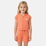Ensemble fille t - shirt manches courtes zipp� � capuche et short orange