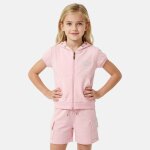 Ensemble fille t - shirt manches courtes zipp� � capuche et short rose