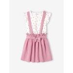 Ensemble fille t - shirt  volants et jupe  bretelles en gaze de coton lilas