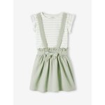 Ensemble fille t - shirt à volants et jupe à bretelles en gaze de coton vert sauge Ensemble fille t - shirt à volants et jupe à bretelles en gaze de coton vert sauge