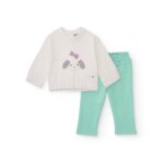 Ensemble fille sweat brod� chiot et pantalon confortable blanc