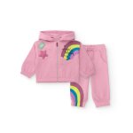 Ensemble fille sweat capuche arc - en - ciel et pantalon assorti rose