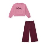 Ensemble de fille avec sweat en coton brod� et pantalon rose