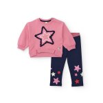 Ensemble fille sweat toile brode et legging toil rose