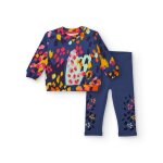 Ensemble fille sweat multicolore et legging fleuri bleu