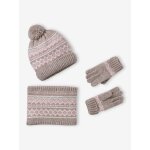 Ensemble fille tricot bonnet, snood et gants moka