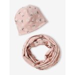 Ensemble fleuri fille bonnet + snood rose poudr�