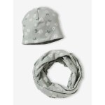 Ensemble fleuri fille bonnet + snood vert de gris