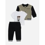 Ensemble gar�on 3 pi�ces t - shirt gilet et bas noir / kaki / blanc
