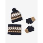 Ensemble gar�on bonnet, snood et gants moka