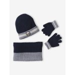Ensemble garçon bonnet + snood + gants « montagnes » bleu nuit Ensemble garçon bonnet + snood + gants « montagnes » bleu nuit