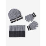 Ensemble gar�on bonnet + snood + gants � montagnes � gris chin�