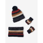 Ensemble gar�on bonnet + snood + mitaines marine
