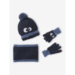 Ensemble garon bonnet + snood + moufles / gants  monstre  marine