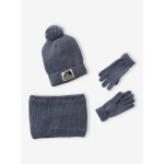 Ensemble garon bonnet + snood + moufles / gants  outdoor  bleu gris