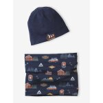 Ensemble garon bonnet + snood  nature  marine