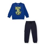 Ensemble gar�on en coton avec sweat � motif graphique et pantalon jogger bleu