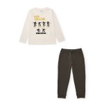 Ensemble gar�on avec t - shirt en coton design skate et pantalon jogger blanc