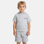 Ensemble gar�on t - shirt manches courtes � capuche et short gris