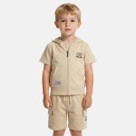 Ensemble gar�on t - shirt manches courtes zipp� et short beige