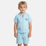 Ensemble gar�on t - shirt manches courtes zipp� et short bleu