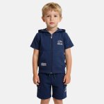 Ensemble gar�on t - shirt manches courtes zipp� et short marine