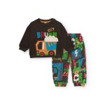 Ensemble gar�on sweat camion et pantalon imprim� v�hicules marron