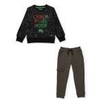Ensemble pour gar�on avec sweat en coton � design pix�lis� et pantalon jogger noir